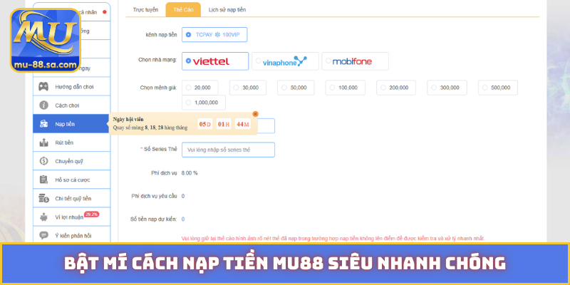 Bật mí cách nạp tiền MU88 siêu nhanh chóng